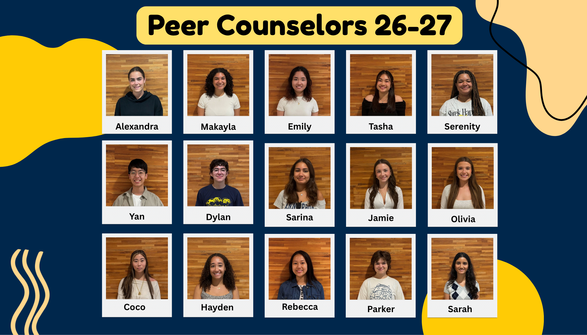 Individual Peer Counselors with Headshots and names