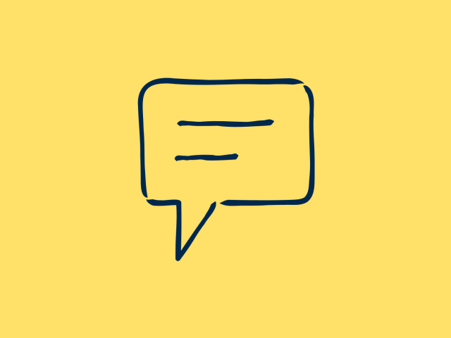 Dark blue message icon on a light yellow background