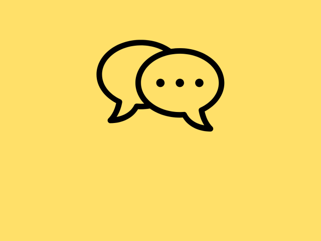 Two conjoined thought bubbles against a yellow background